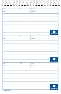TOPS® Voice Mail Log Book, Ruled, 1-Part, 9 x 6, White (44196)