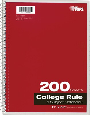 Oxford 5-Subject Subject Notebooks, 8.5 x 11, College Ruled, 200 Sheets, Each (65581)