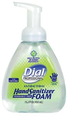 Dial Antibacterial Foam Hand Sanitizer, 15.2 oz Pump Bottle, Fragrance-Free, 4/Carton