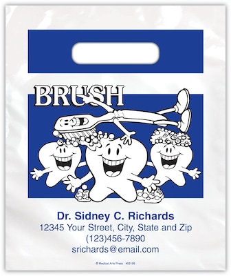 Medical Arts Press® Dental Personalized Small 2-Color Supply Bags; 7-1/2x9, Brushing Teeth, Brush,