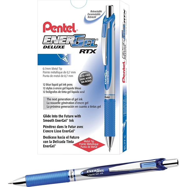EnerGel RTX Refillable Liquid Gel Pen, (0.7mm) Assorted Ink 12-pk