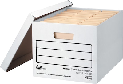 Quill Brand® Heavy-Duty EZ Fold™ Storage Boxes with Lift-Off Lid, Letter/Legal, White, 12/Ct (32089)