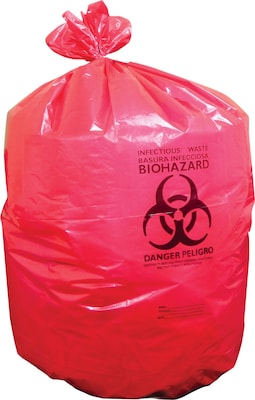 Heritage Healthcare 40-45 Gallon Printed Bags/Liners, 40 x 46, Low Density, 3 Mil, Red, Pack of 75
