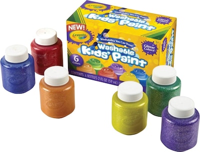 Crayola 6-color Glitter Washable Kids Paint, Assorted Colors, 2 oz., 6/Set (54-2400)