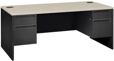 HON 38000 Series Double Pedestal Desk, Gray/Charcoal, 29 1/2H x 72W x 36D