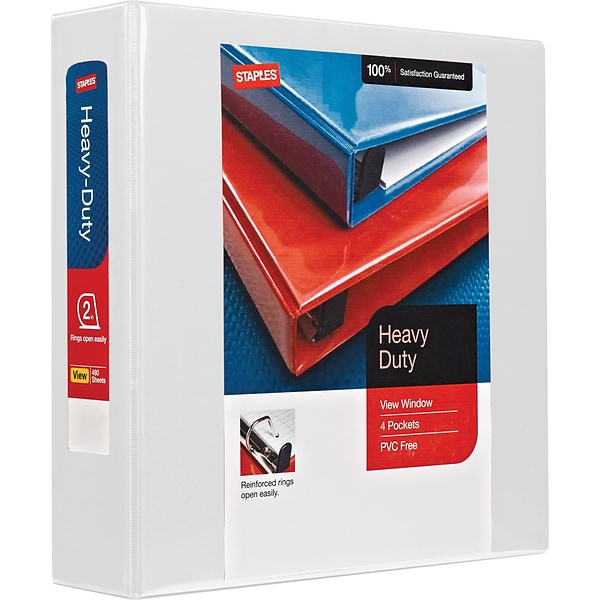 Staples Heavy-Duty 2" 3-Ring View Binder with D-Rings and Four Interior  Pockets, White (24688-US/198 | Quill.com