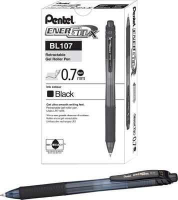 Pentel EnerGel-X Retractable Roller Gel Pens, Medium Point, Black Ink,  24/Pack (BL107ASW2) | Quill.com