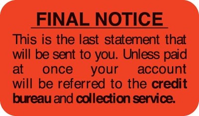 Medical Arts Press® Collection & Notice Collection Labels, Final Notice...last statement, Fl Red, 7/