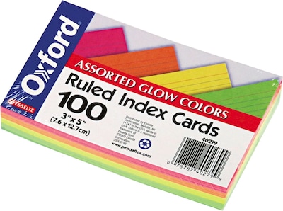 Oxford Color Coded 3 x 5 Index Cards, Lined, Assorted Colors