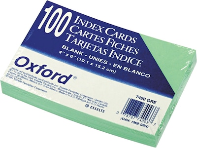 Oxford 4 x 6 Index Cards, Blank, Green, 100/Pack (7420GRE)