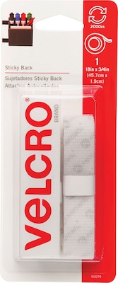 Velcro Tape 3/4" x 18" Hook & Loop Fastener with Adhesive, White, 6/Bundle (VEC90079)