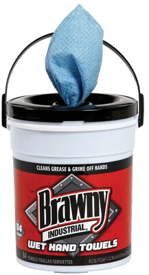 Brawny Industrial® Wet Hand Towels, 12 1/5 X 8 3/5, 1-Ply, Blue, 84/Pail, 6/Carton