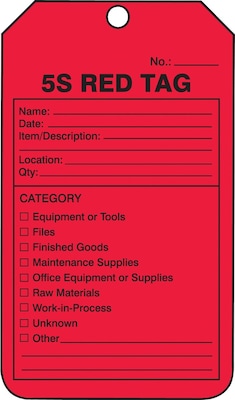 Accuform Production Control Tag, 5S RED TAG, 5 3/4 x 3 1/4, PF-Cardstock, 25/Pack (MMT105CTP)