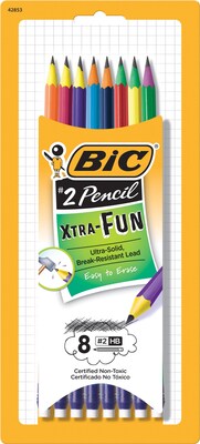 BIC Xtra Fun Presharpened Wooden Pencils, No. 2 Hard Lead, Assorted Two-Tone Barrel Colors, 8/Pack (PGEP81-BLK)