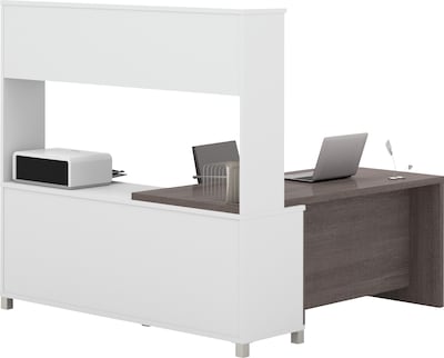 Bestar Pro-Linea 71"W L-Desk with Hutch, White & Bark Grey (120882-47)