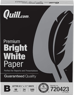 Quill Brand® 8.5 x 11 Laser & Inkjet Print Paper, 24 lbs., 98 Brightness, 500 Sheets/Ream, 10 Ream