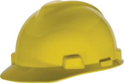 Mine Safety Appliances V-Gard Polyethylene 4-Point Pinlock Suspension Short Brim Hard Hat, Yellow (4