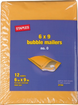 Quill Brand® #0 Peel & Seal Bubble Mailer, 6 x 9, 12/Pack (51620-CC)