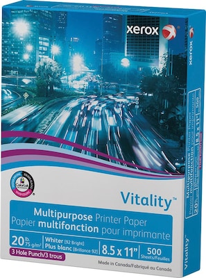 Xerox® Vitality® 8.5 x 11 3-Hole Punch Multipurpose Printer Paper, 20 lbs., 92 Brightness, 500/Rea