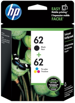 HP 62 Black/Tri-Color Standard Yield Ink Cartridge, 2/Pack (N9H64FN#140)