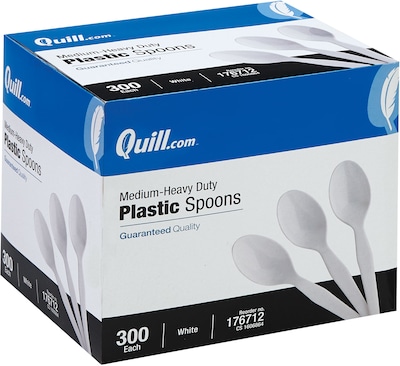 Quill Brand® Medium-Duty Plastic Cutlery; Spoons, White, 300/Box