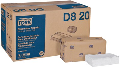 Tork® Advanced Soft D820 Mini-fold Dispenser Napkins, 1-Ply, 500/Pack, 12 Packs/Carton