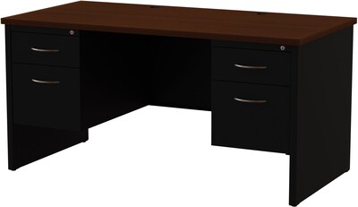 Quill Brand® Modular Double Pedestal Desk, Black/Walnut, 30"x60"