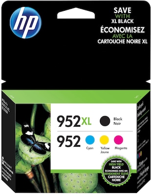 HP 952XL/952 Black High Yield and Cyan/Magenta/Yellow Standard Yield Ink Cartridge, 4/Pack (N9K28AN#