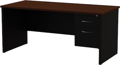Quill Brand® Modular Right Single Pedestal Desk, Black/Walnut, 30"Dx66"W