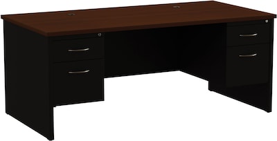 Quill Brand® Modular Double Pedestal Desk, Black/Walnut, 36"x72"