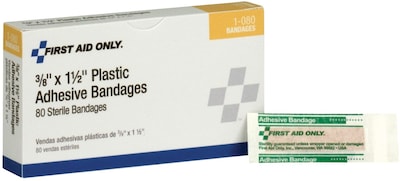 First Aid Only 3/8" x 1.5" Plastic Bandages, 80/Box (1-080)