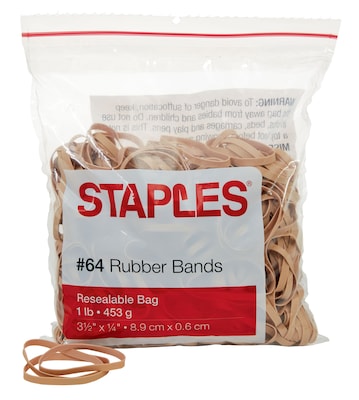 Staples® Economy Rubber Bands, Size #64, 3-1/2x1/4, 1 lb. Bag, 380/Pack (28618-CC)