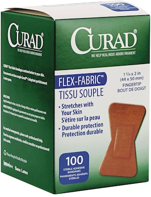 Curad® Flex-Fabric™ Adhesive Fingertip Bandages; Natural, 2"Lx1-1/2"W, 100 Bandages/Bx, 12 Bx/Case