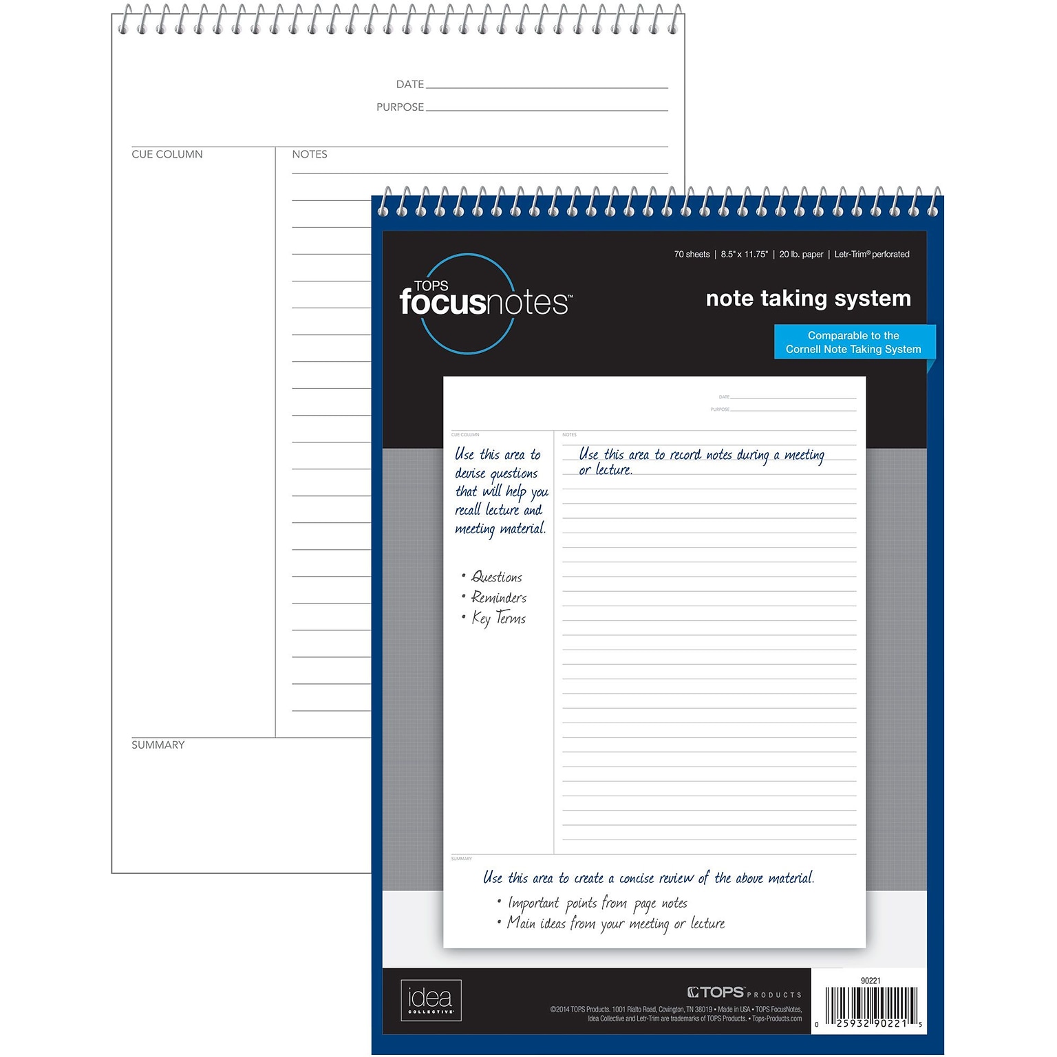 Oxford FocusNotes Writing Tablet, 8-1/2 x 11-3/4, Cornell Ruled, Black, 70 Sheets/Pad (90221)