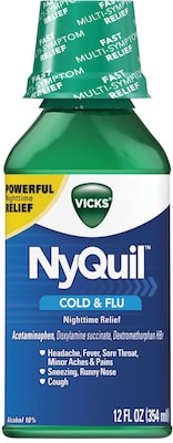 Vicks® NyQuil Cold & Flu Nighttime Liquid, 12 oz Bottle, 12/Carton (PGC01426)