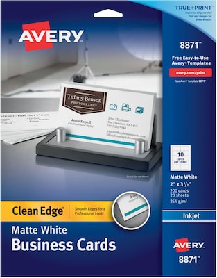 Avery Clean Edge Business Cards, 2 x 3 1/2, Matte White, 200 Per Pack (8871)