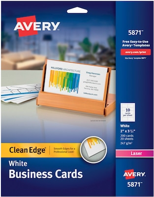 Avery Clean Edge Business Cards, 2 x 3 1/2, Matte White, 200 Per Pack (5871)