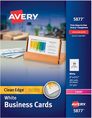 Avery Clean Edge Business Cards, 2 x 3 1/2, Matte White, 400 Per Pack (5877)