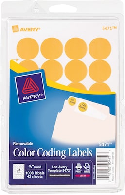 Avery® 5471 Round 3/4" Diameter Print & Write Color Coding Labels, Orange Neon