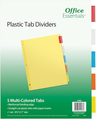 Office Essentials Insertable Paper Dividers, 5 Tabs, Multicolor (11465)