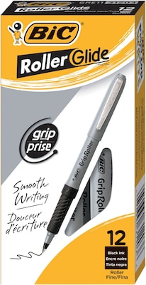 BIC Grip Rollers Pens, Fine Point, Black Ink, Dozen (31203) | Quill.com