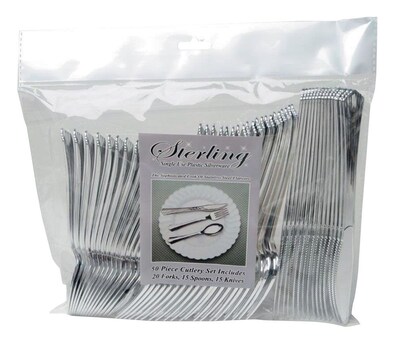 Table Mate Plastic Assorted Cutlery, Medium-Weight, Sterling Silver, 50/Pack (8305A-SV)