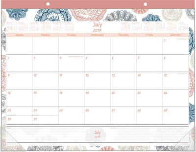 Staples® 2017-2018 Academic Monthly Desk Pad, Floral Medallion, 12 Months, 21-3/4 x 17