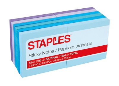 Staples® Notes, 3 x 3, Marina Collection, 100 Sheet/Pad, 12 Pads/Pack (19758-US)