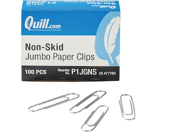 Quill Brand® Jumbo Non-Skid Paper Clips, 1000 Count, 1 Pack = 10 Boxes (P1JGNS)