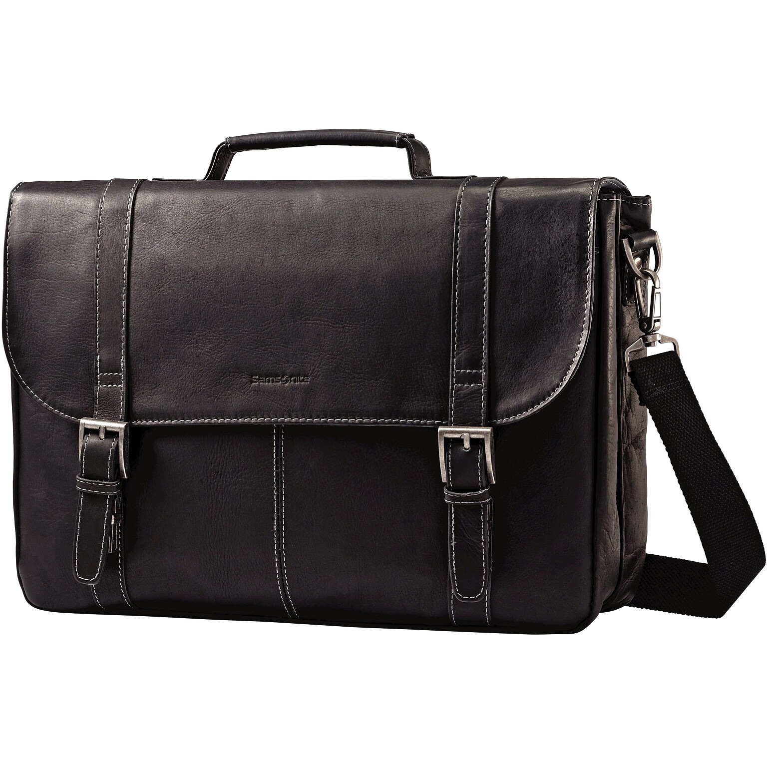 SAMSONITE LEATHER FLAPOVER CASE BLACK