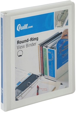 Quill Brand® 1/2 inch, Round Ring, View Binder, White, 6/Pack (72205WE)