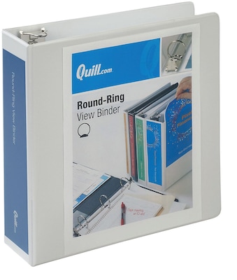 Quill Brand® Standard 3  3-Ring View Binder, White (7223WE)