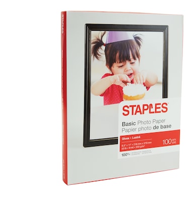 Staples® Basic Photo Paper, 8.5" x 11", Glossy, 100/Pack (19900/13607)