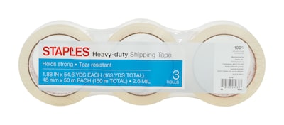 Staples® Heavy Duty Packing Tape, 1.88 x 54.6 yds., Clear, 3/Pack (52192)